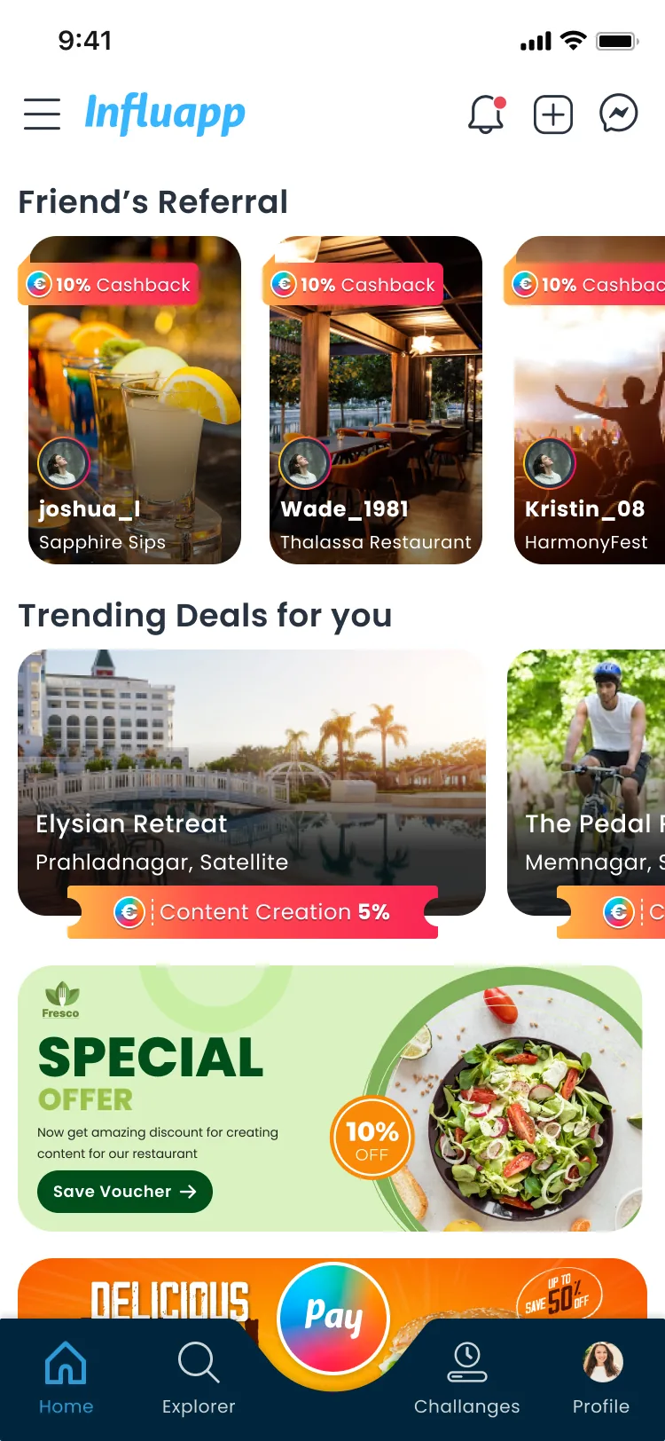 InfluApp project screen 1