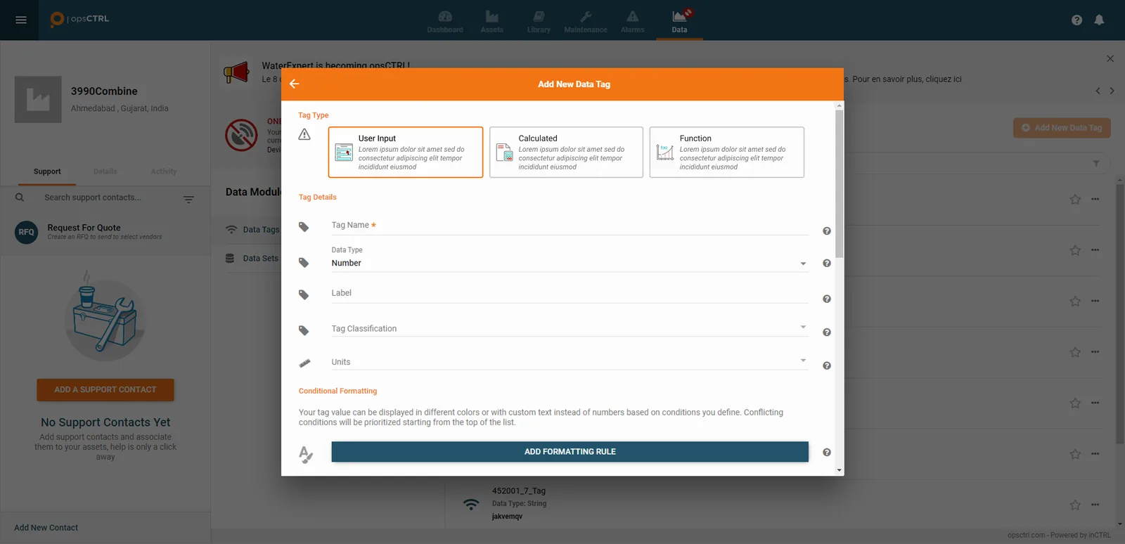opsCTRL project screen 1